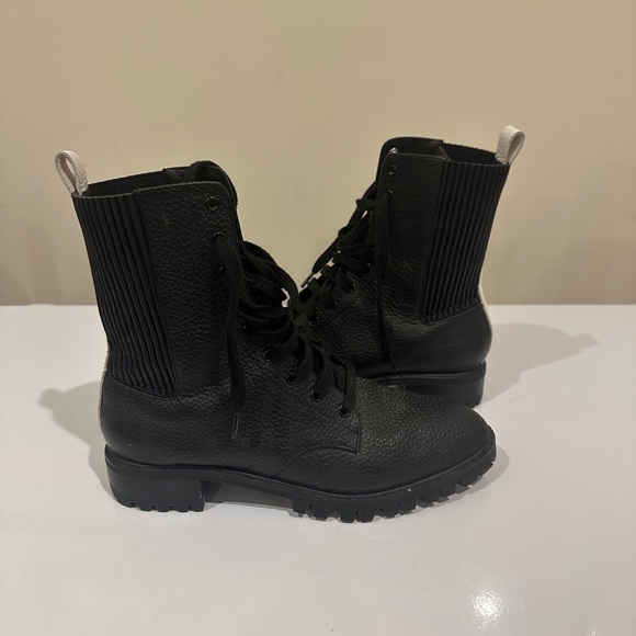 Sleek SENSO Black Leather Combat Booties with White Stripe - Picture 3 of 6